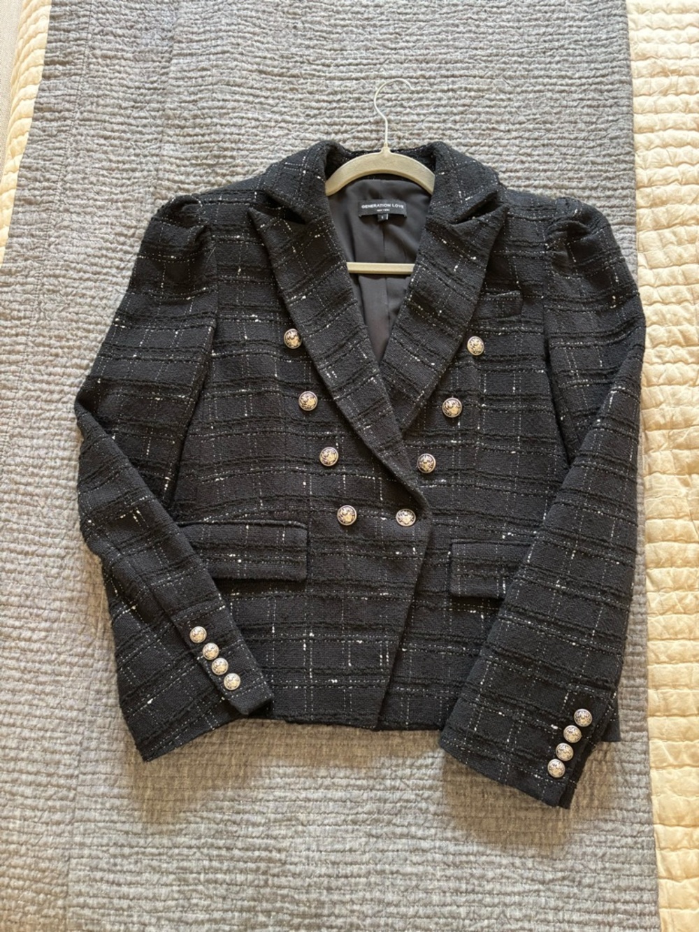 Generation Love Black Tweed Double-Breasted Blazer Jacket